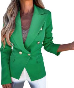HUIFUAO - Blazer de doble botonadura para mujer, chaquetas de traje negro, para negocios, casual, otoño, solapa con botones, abrigos de manga larga para exteriores