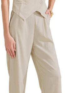 Allegra K Conjunto de 2 piezas para mujer, sin mangas, chaleco, chaleco de pierna ancha, pantalones de negocios, casual, conjuntos a juego