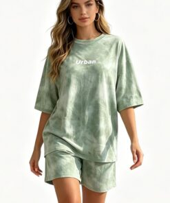 Conjunto de ropa de descanso para mujer, camiseta de hombro caído y pantalones cortos de gran tamaño, conjunto de 2 piezas, chándal casual de verano