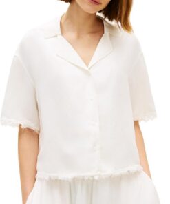 Tommy Hilfiger Frayed Vis/Linen SS Shirt Ww0ww48924 Camisa S/S Mujer (Pack de 1)