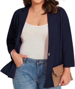 Chaqueta de manga 3/4 XL-5XL con muescas y solapa con muescas y medio forro para mujer, trajes y blazers del Reino Unido, con un botón y bolsillos insertados, chaqueta de día a noche