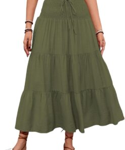 Falda casual fluida para mujer, falda midi de verano, falda bohemia midi acampanada, falda midi lisa DJ246-1