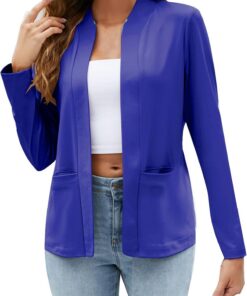 HUIFUAO - Blazer para mujer, talla grande, chaqueta de traje de negocios, casual, trabajo, manga larga, abrigos de otoño, frente abierto, cárdigan elegante con bolsillo
