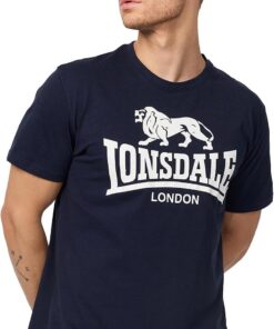 Lonsdale London Logo Hombre Camiseta Negro Regular | Camiseta de ropa de calle, camiseta informal de algodón peinado, camiseta ligera y cómoda para deporte y el día a día