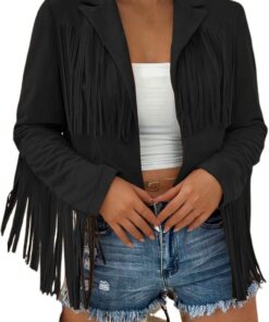 Mujer Otoño Invierno Moda Impreso Flecos Chaqueta de Manga Larga Abrigo Corto Casual Ropa Exterior Para El Uso Diario