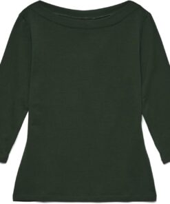 VERO MODA Camiseta elástica de Manga 3/4 para Mujer Cuello de Barco básico Top Ajustado de Manga Larga de Ajuste Regular VMPANDA