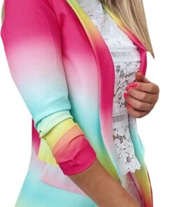Blazer Mujer Chaqueta de Traje Slim Fit Elegante Casual Oficina Negocios Outwear Solapa Manga Larga para Mujer, Elegante Cardigan Corte Slim de Tie Dye Degradado Estampado