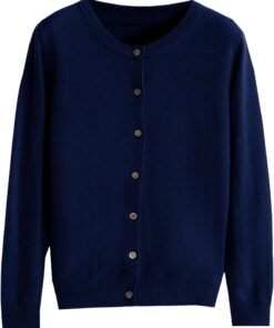 HUIFUAO - Cárdigan de punto para mujer, talla grande, suéter elegante con botones, cárdigan básico de manga larga para otoño e invierno, ropa de abrigo ligera, azul marino, Small