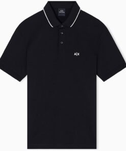 Armani Exchange Essential, Short Sleeve Stiped Collar Side Monogram Logo Polo Hombre