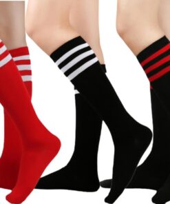 Calcetines altos hasta el muslo para mujer, hasta la rodilla, calcetines deportivos atléticos para correr, calcetines largos con triple rayas, medias casuales
