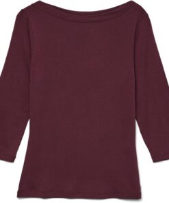 VERO MODA Camiseta elástica de Manga 3/4 para Mujer Cuello de Barco básico Top Ajustado de Manga Larga de Ajuste Regular VMPANDA