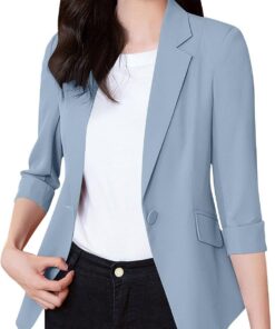 Chaquetas para mujer, informales, ajustadas, con cuello de solapa, ligeras, de verano, manga 3/4, un botón, frente abierto, para mujeres pequeñas, tallas grandes, ropa de abrigo My Orders