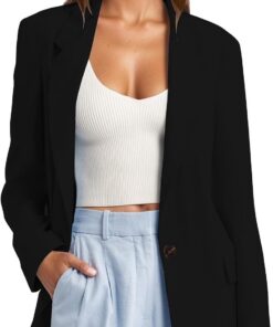 HUIFUAO - Trajes y blazers para mujer, chaquetas de traje de negocios de talla grande, cárdigan negro con frente abierto, manga larga, ropa de abrigo para oficina, trabajo, abrigos ligeros, Z11 negro