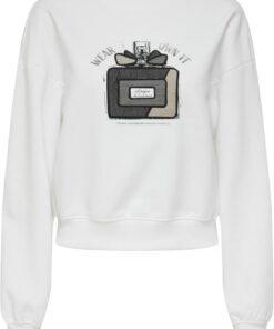 ONLEMILY L/S DENIM PRINT O-NECK SWT BrightWhitePar M