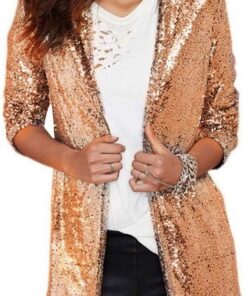 Onsoyours Chaquetas Traje Blazers para Mujer Casual Frente Abierto Lentejuelas Corta Chaqueta De Abrigo Blazer Brillante Degradado Elegantes Moda Outwear