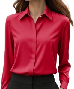 Blusas de satén para mujer, blusas sedosas de manga larga con botones, camisas elegantes, blusas casuales para el trabajo, camisetas sin arrugas 2026