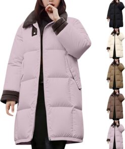 HUIFUAO - Chaquetas acolchadas para mujer, talla grande, chaquetas acolchadas de media pierna para otoño e invierno, abrigos de plumón de manga larga, abrigos de plumón para exteriores, a la moda, con
