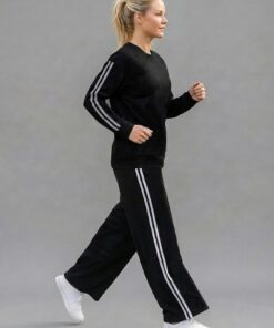 Conjunto deportivo de 2 piezas para mujer, conjunto de pantalones de pierna ancha a rayas en contraste, trajes de viaje