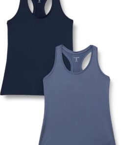 Amazon Essentials Top Deportivo sin Mangas de Secado Rápido, Elástico, Espalda Cruzada y Cuello Redondo Mujer, Paquetes Múltiples