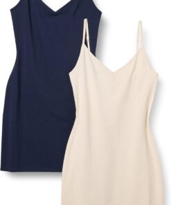 Amazon Essentials Vestido Lencero de Algodón Ajustado para Superponer Mujer, Pack de 2