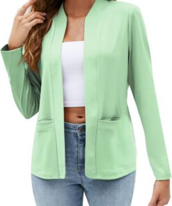 HUIFUAO - Blazer para mujer, talla grande, chaqueta de traje de negocios, casual, trabajo, manga larga, abrigos de otoño, frente abierto, cárdigan elegante con bolsillo