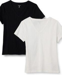 Amazon Essentials Mujer Camiseta de Manga Corta con Cuello en V 100% Algodón, Corte Estándar