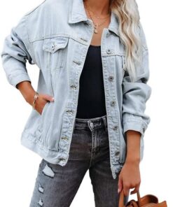 Tomwell Chaqueta de Mezclilla Mujer Vintage Mangas Largas Otoño Invierno Cazadora Larga de Denim con Botones y Bolsillo Casual Chaqueta Vaquera Outwear