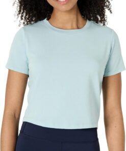 Amazon Essentials Camiseta Deportiva Corta de Algodón, Suave y Ligera, con Cuello Redondo y Manga Corta para Entrenamiento y Yoga Mujer