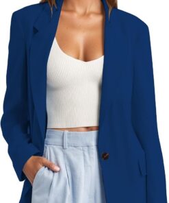 HUIFUAO - Trajes y blazers para mujer, chaquetas de traje de negocios de talla grande, cárdigan negro con frente abierto, manga larga, ropa de abrigo para oficina, trabajo, abrigos ligeros, Z11 Azul