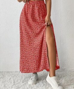 Falda floral para mujer, estilo bohemio, con abertura en el muslo, cintura alta, casual, verano, fin de semana, vacaciones, fiesta