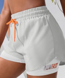 Pantalones cortos de correr 2 en 1 para mujer, cintura alta, atléticos, entrenamiento, gimnasio, con forro y cordón