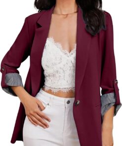 HUIFUAO - Trajes y blazers para mujer, chaquetas de traje de negocios, talla grande, cárdigan abierto al frente, manga larga, para oficina, trabajo, abrigos, ligeros, Z11 Rojo #2, M
