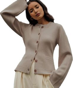 Cárdigan Ligero para Mujer | Cárdigan Corto con Mangas Finas | Acampanadas | Abrigo Tipo suéter, Abrigo Ligero de Manga Larga, cárdigans para Primavera, otoño para ujer