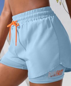 Pantalones cortos de correr 2 en 1 para mujer, cintura alta, atléticos, entrenamiento, gimnasio, con forro y cordón