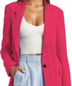 HUIFUAO - Trajes y blazers para mujer, chaquetas de traje de negocios de talla grande, cárdigan negro con frente abierto, manga larga, ropa de abrigo para oficina, trabajo, abrigos ligeros, Z11 rosa