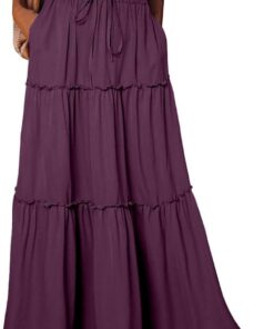 Falda larga de playa para mujer, escalonada, acampanada, con cintura elástica, acampanada, Morado (, M