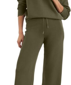 Glamaker Conjunto de sudadera de 2 piezas para mujer, sudadera de gran tamaño, media cremallera, pierna ancha, conjunto de chándal