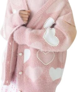 Sexy Outfit Cárdigans de Punto para el día de San Valentín para Mujer, Lindo Estampado de corazón, Manga Larga con Botones, suéteres cálidos, Ropa estética