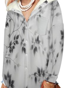 Chaqueta Mujer Invierno Polar Hojas De Vid Sudaderas Mujer con Capucha Dibujo A Tinta Abrigo Forro Polar Cálido Sudadera Borreguito con Bolsillos, Gris
