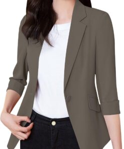 Chaquetas para mujer, informales, ajustadas, con cuello de solapa, ligeras, de verano, manga 3/4, un botón, frente abierto, para mujeres pequeñas, tallas grandes, ropa de abrigo My Orders