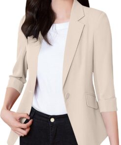 Chaquetas para mujer, informales, ajustadas, con cuello de solapa, ligeras, de verano, manga 3/4, un botón, frente abierto, para mujeres pequeñas, tallas grandes, ropa de abrigo My Orders