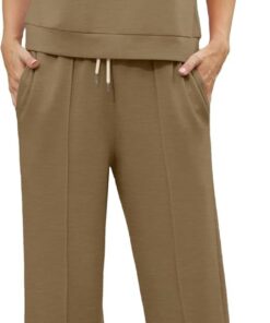 GRECERELLE Conjunto de dos piezas para mujer, conjunto completo de chándal de verano de manga corta para mujer, conjunto completo de ropa de descanso para mujer, cuello redondo, manga casquillo y