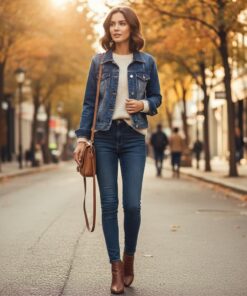 Chaqueta de mezclilla corta para mujer, chaqueta clásica con botones, chaqueta de camionero de manga larga ajustada lavada vintage, abrigo corto casual para primavera y otoño, para uso diario, ropa de
