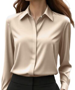 Blusas de satén para mujer, blusas sedosas de manga larga con botones, camisas elegantes, blusas casuales para el trabajo, camisetas sin arrugas 2026