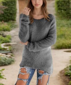 Suéter de manga larga para mujer, para otoño e invierno, color liso