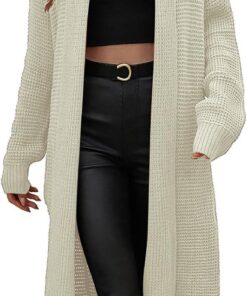 HUIFUAO - Cárdigan largo para mujer, suéter de punto de gran tamaño, abrigo cálido para otoño e invierno, ropa de abrigo de moda, manga larga, frente abierto, suéteres drapeados, cárdigan de color