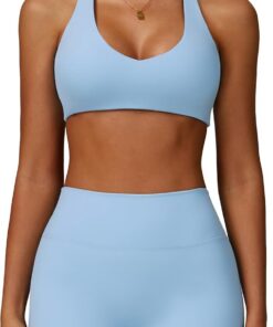 IMEKIS Gym Set Mujer Sport Outfit Racer Back Sportbh con pantalones cortos 2 piezas Yoga Pilates Ropa Entrenamiento Fitness Sportanzug