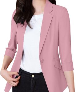 Chaquetas para mujer, informales, ajustadas, con cuello de solapa, ligeras, de verano, manga 3/4, un botón, frente abierto, para mujeres pequeñas, tallas grandes, ropa de abrigo My Orders