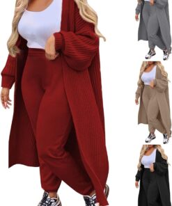 HUIFUAO - Suéteres largos tipo cárdigan para mujer, suéteres de punto de gran tamaño, abrigos cálidos de otoño e invierno, abrigos cálidos de moda, casuales, de manga larga, frente abierto, ropa
