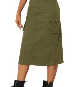 Allegra K Falda cargo Y2K para mujer, con abertura trasera ajustable, cintura alta, casual, acampanada, falda de mezclilla